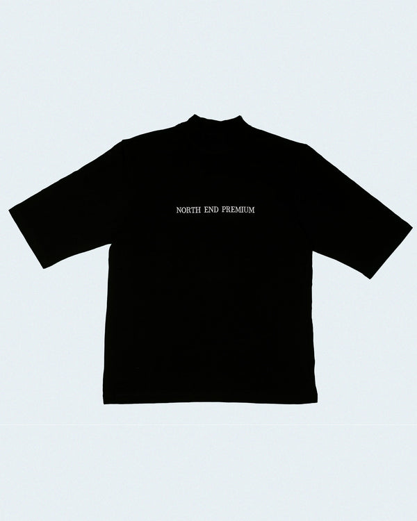 Heavy Oversized Tee With High Mock Neck - Black