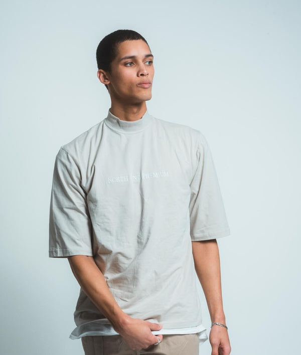 Oversized Mock Neck Tee - Taupe