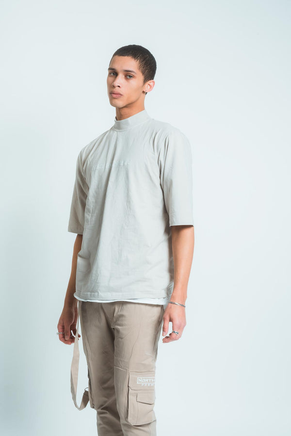 Heavy Oversized Tee With High Mock Neck - Taupe