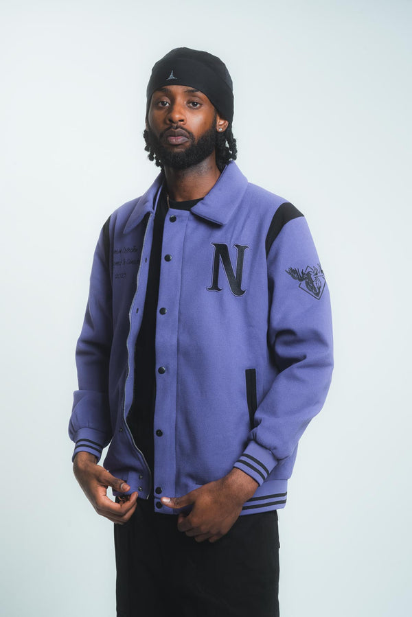 (PC-S1) Melton Varsity Jacket - Aster Purple